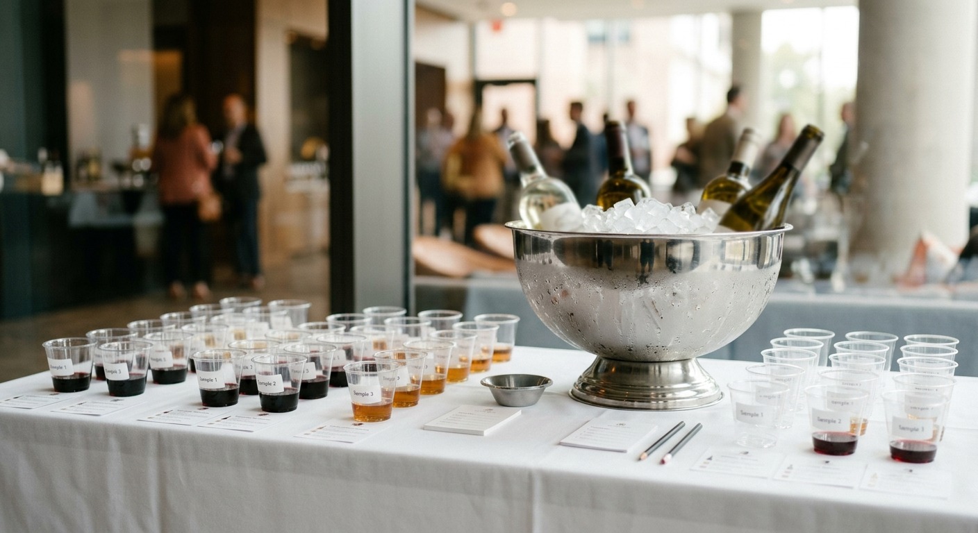 Tasting table prepared for guests